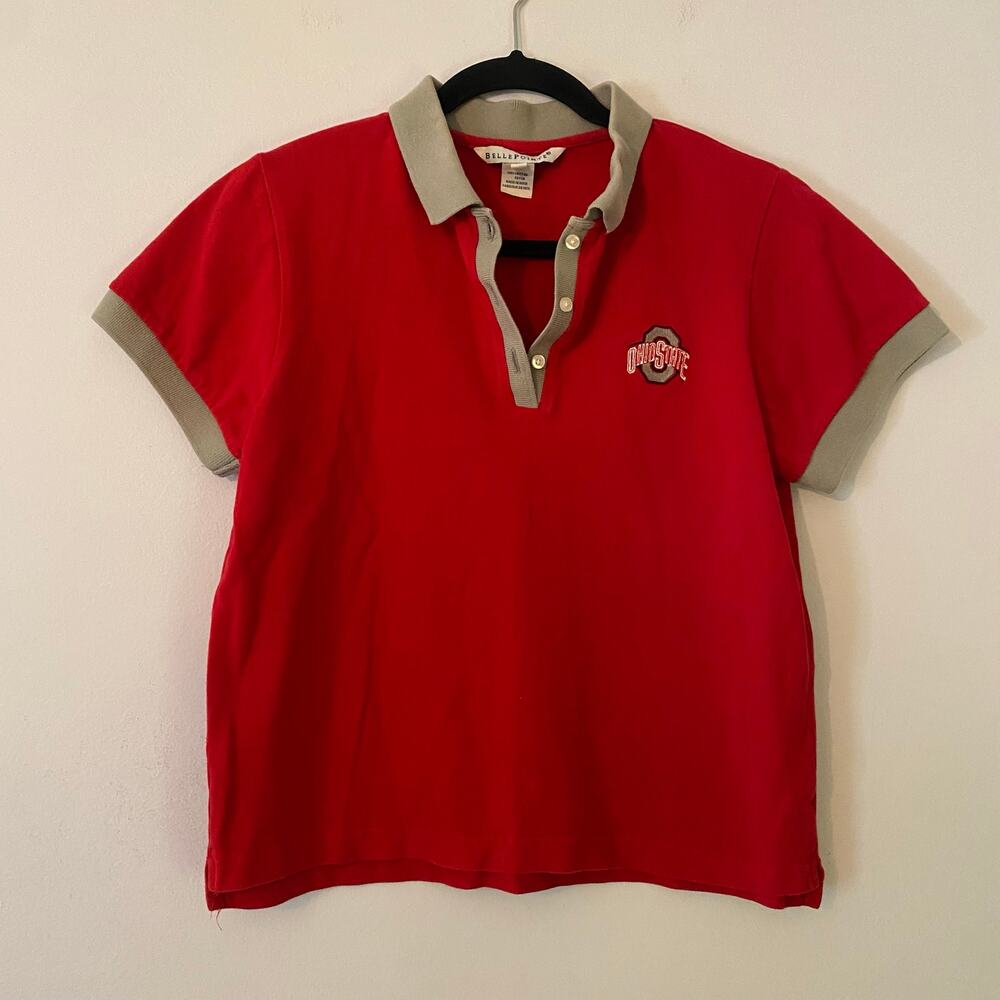 Belle Pointe The Ohio State Vintage Red Cropped Polo Shirt Women's size Medium